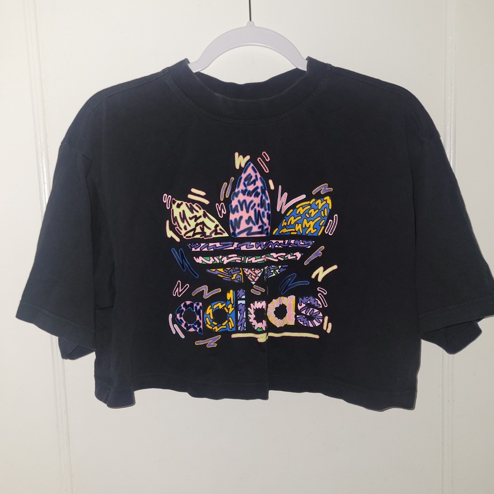Adidas Womens Black Tee with Colorful Graphic